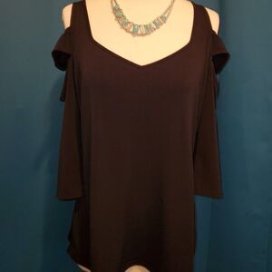 Stretchy Classic Black  Flutter Peek-a-Boo 3/4 sleeves - Large